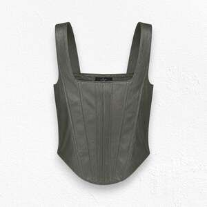 7 for all Mankind Olive Green Faux Leather Wide Tank Top Corset Crop Top Size XS